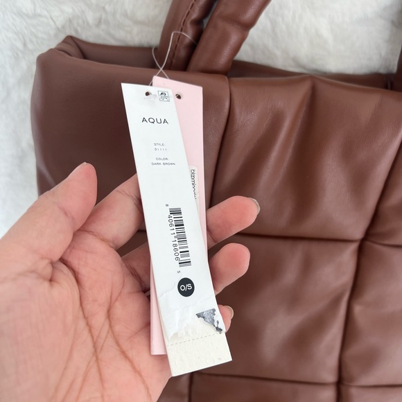 Aqua Faux Leather Quilted Dark Brown Hand/Crossbody Bag NEW - Picture 2 of 10